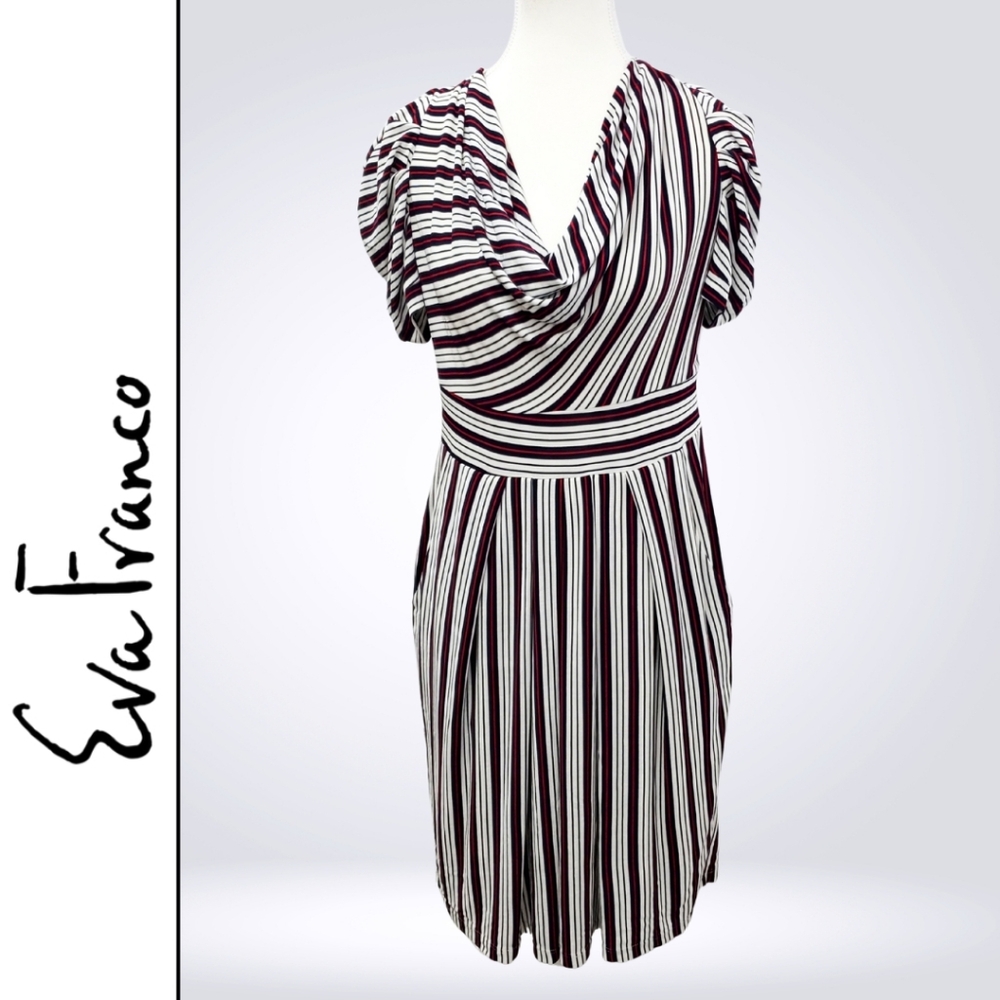 Eva Franco Women's Striped Red/blue/white Midi Dress Flutter Sleeves Womens Sz 8